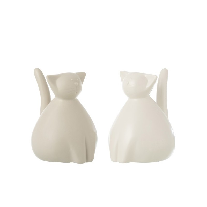 Figurines chats porcelaine blanc/gris H18cm - Lot de 2 Figurines chats porcelaine blanc/gris H18cm - Lot de 2