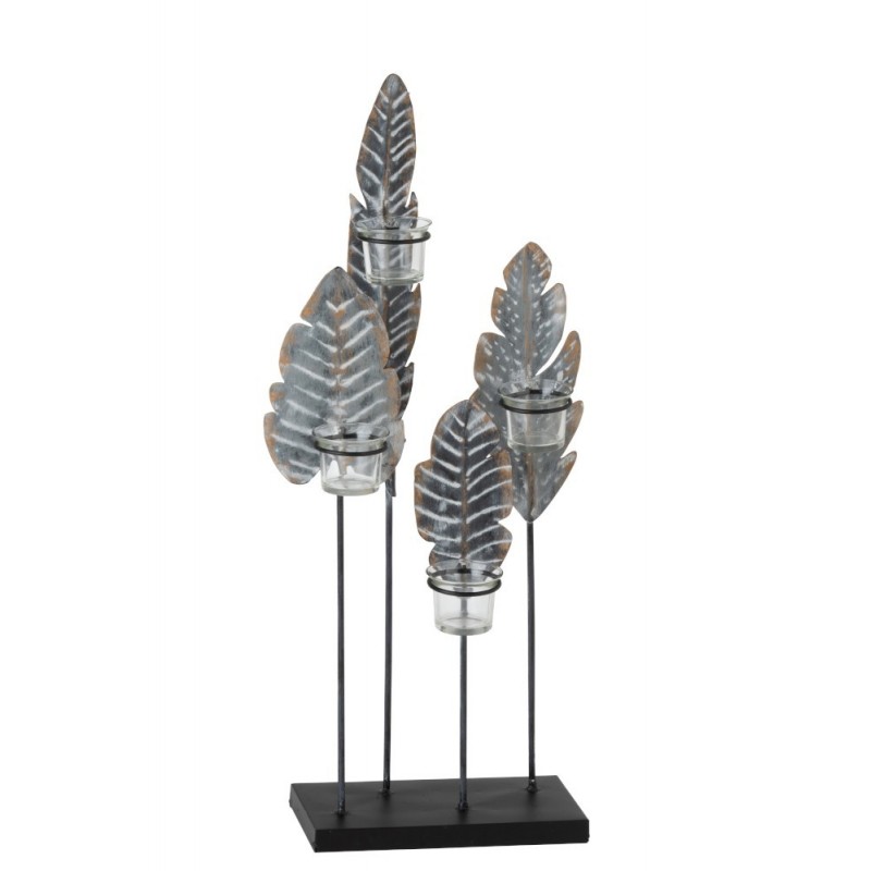 Photophore 4 feuilles sur pied métal/verre gris/noir H61cm Photophore 4 feuilles sur pied métal/verre gris/noir H61cm