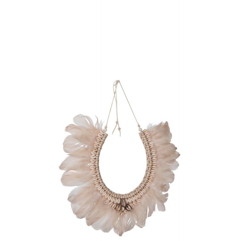 Collier plumes/coquillages saumon