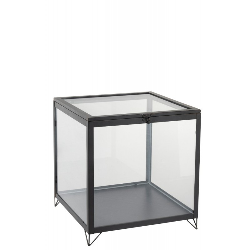 Boîte en verre carrée verre/métal noir H41cm Boîte en verre carrée verre/métal noir H41cm