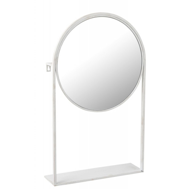 Miroir sur pied métal/verre blanc H70cm