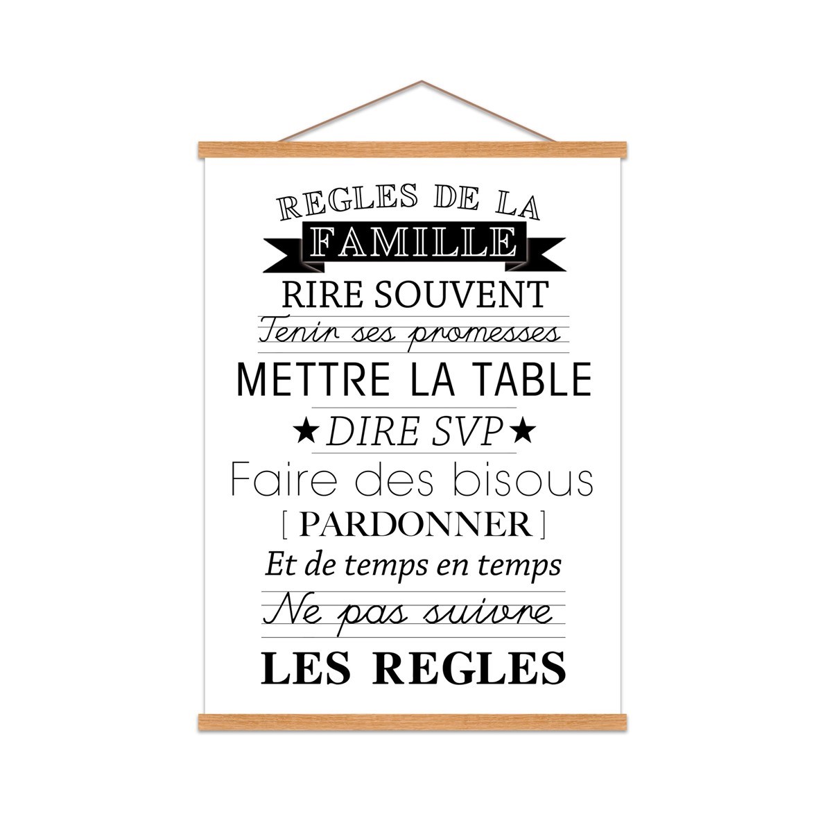 Affiche Kakemono Règles de la Famille en Toile Blanc Affiche Kakemono Règles de la Famille en Toile Blanc