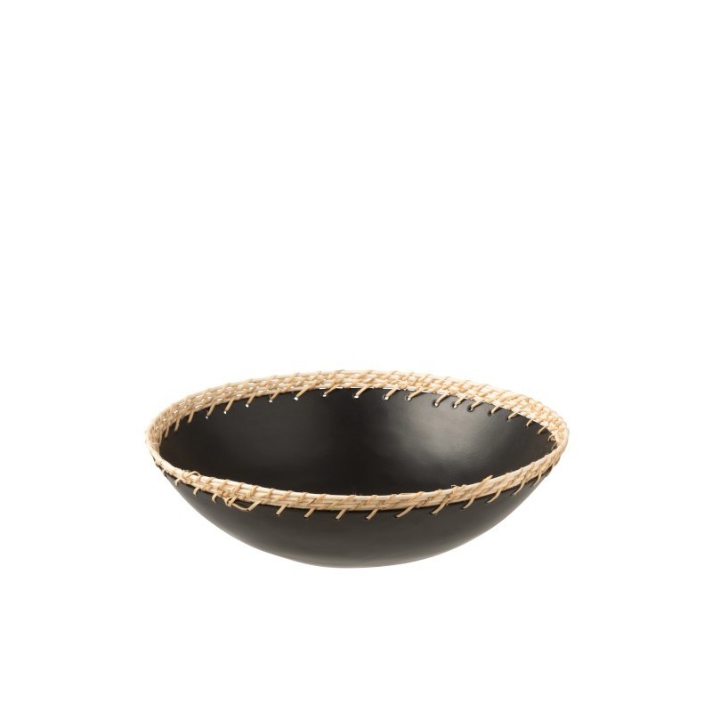 Plat décoratif métal/rotin noir D32cm Plat décoratif métal/rotin noir D32cm