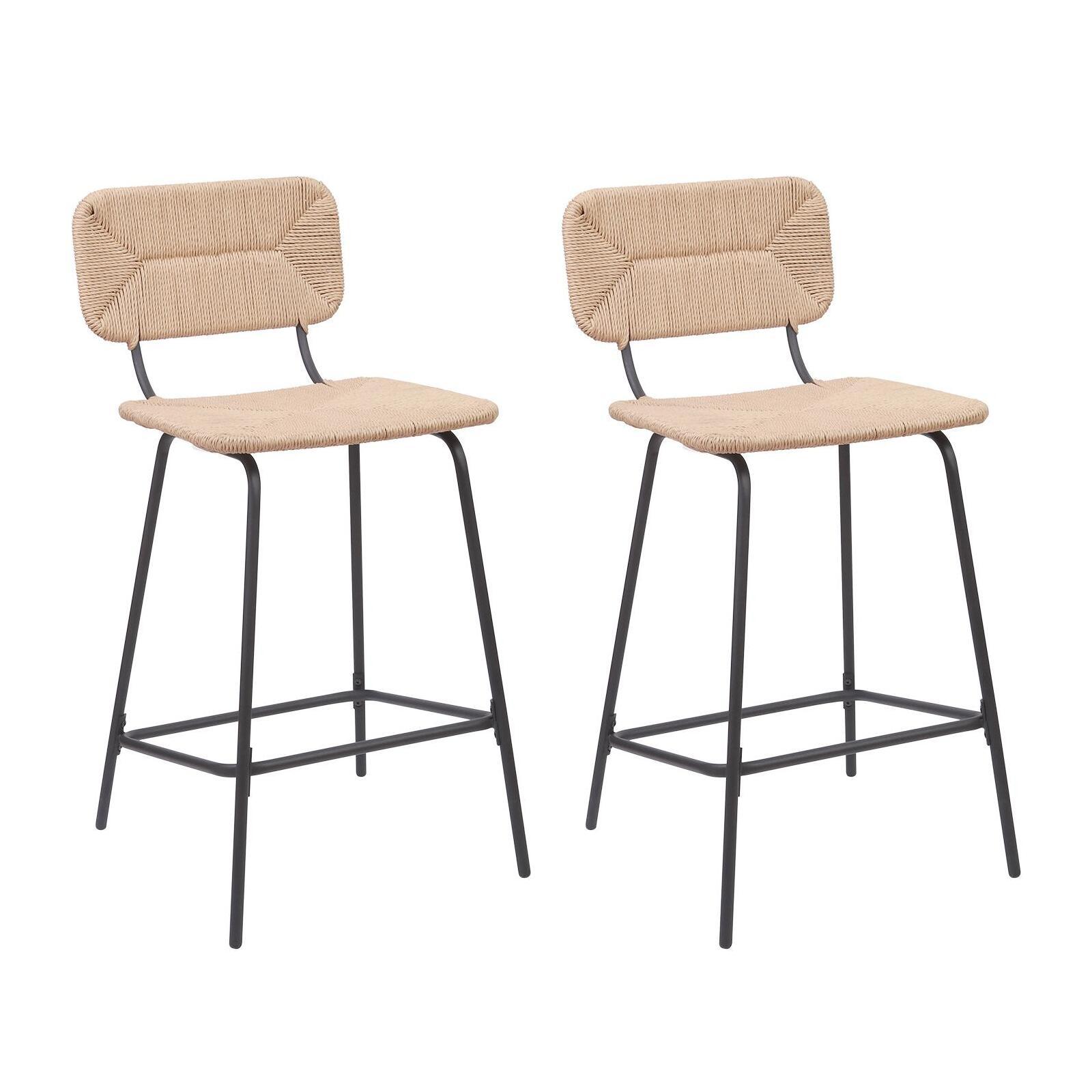 Lot de 2 tabourets d&rsquo;ilot 65 cm en métal et rotin synthétique  Naturel