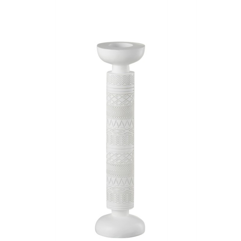 Bougeoir colonne Africaine résine blanc H42,5cm Bougeoir colonne Africaine résine blanc H42,5cm