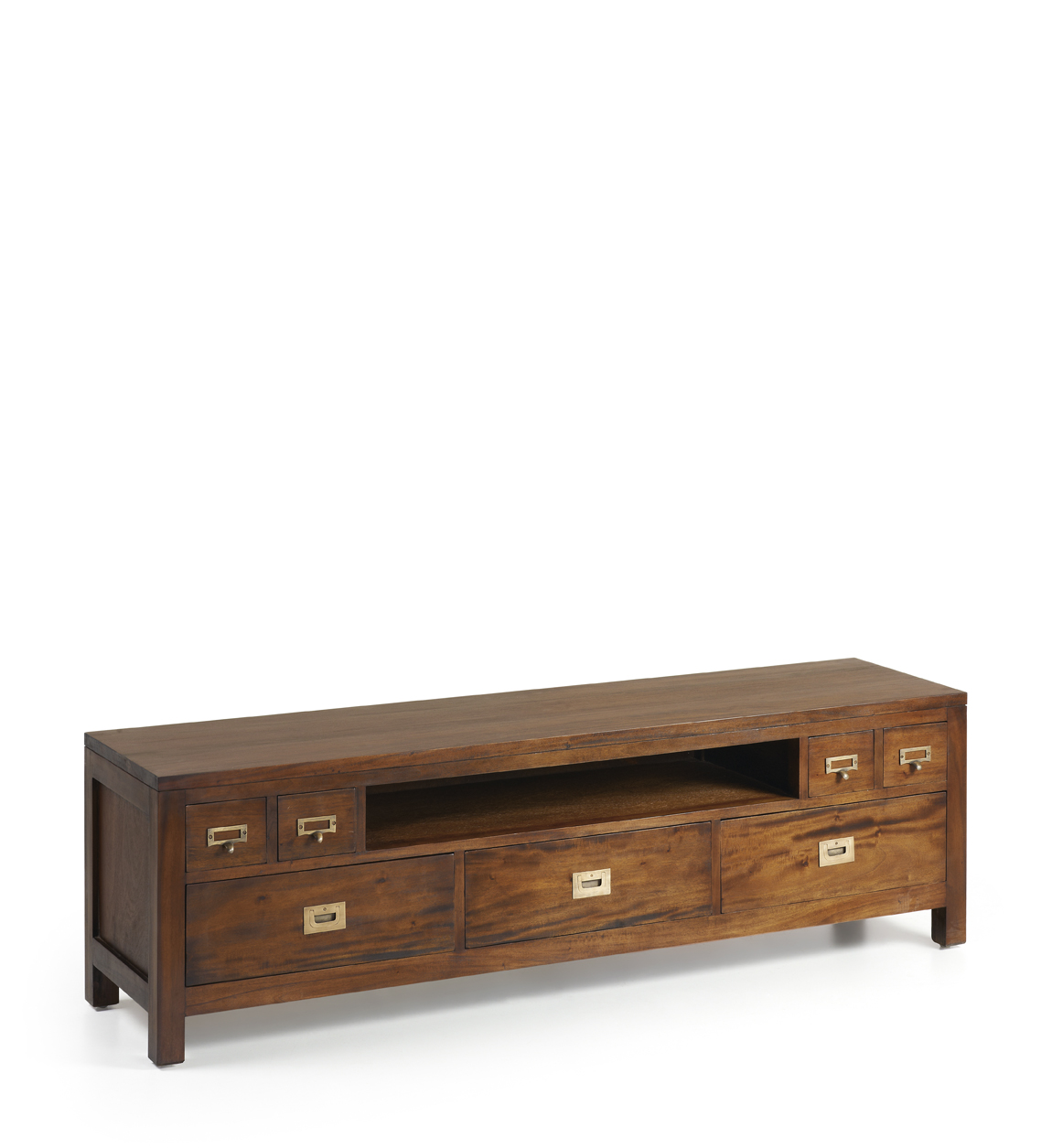 Meuble TV 7 tiroirs en bois marron L 160 cm