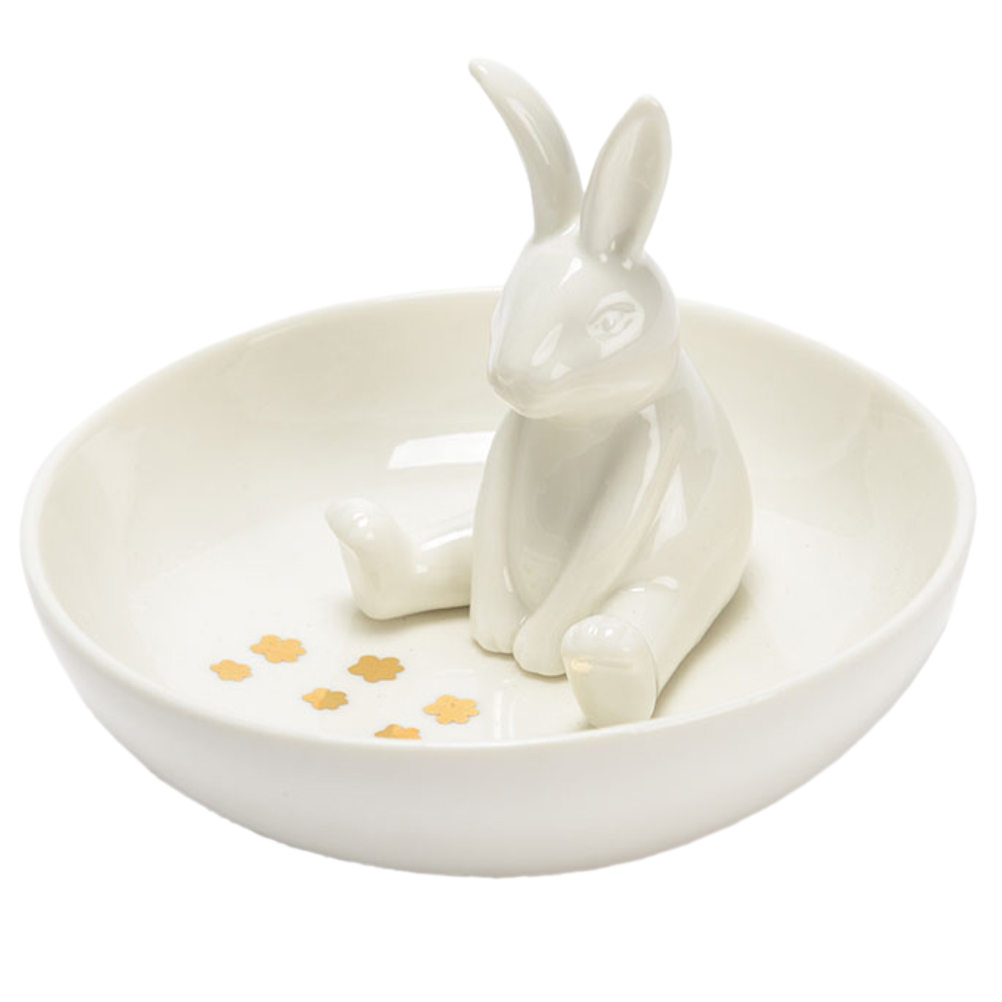 Statuette porte-bijoux lapin en porcelaine Statuette porte-bijoux lapin en porcelaine