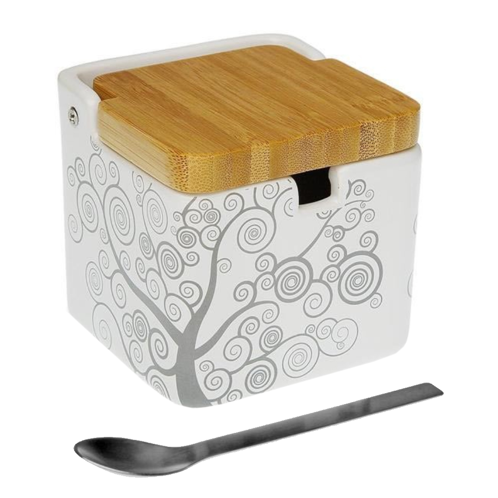 Boite à sel en céramique et bambou blanc et gris Boite à sel en céramique et bambou blanc et gris
