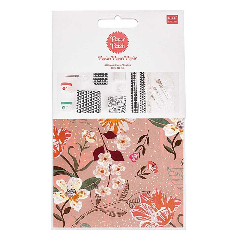 Papier patch rose motif floral 30x42cm Papier patch rose motif floral 30x42cm