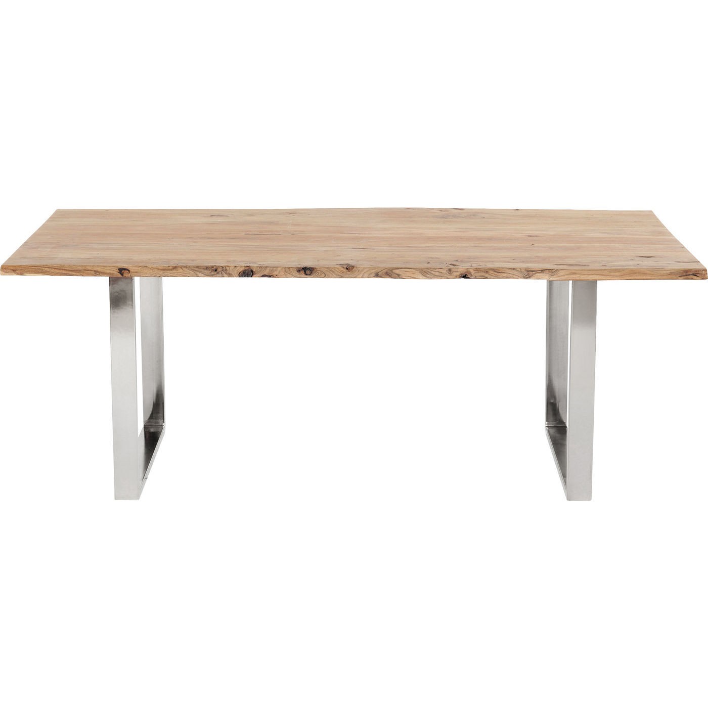 Table à manger 8 personnes en acacia brut et acier chromé L180 Table à manger 8 personnes en acacia brut et acier chromé L180