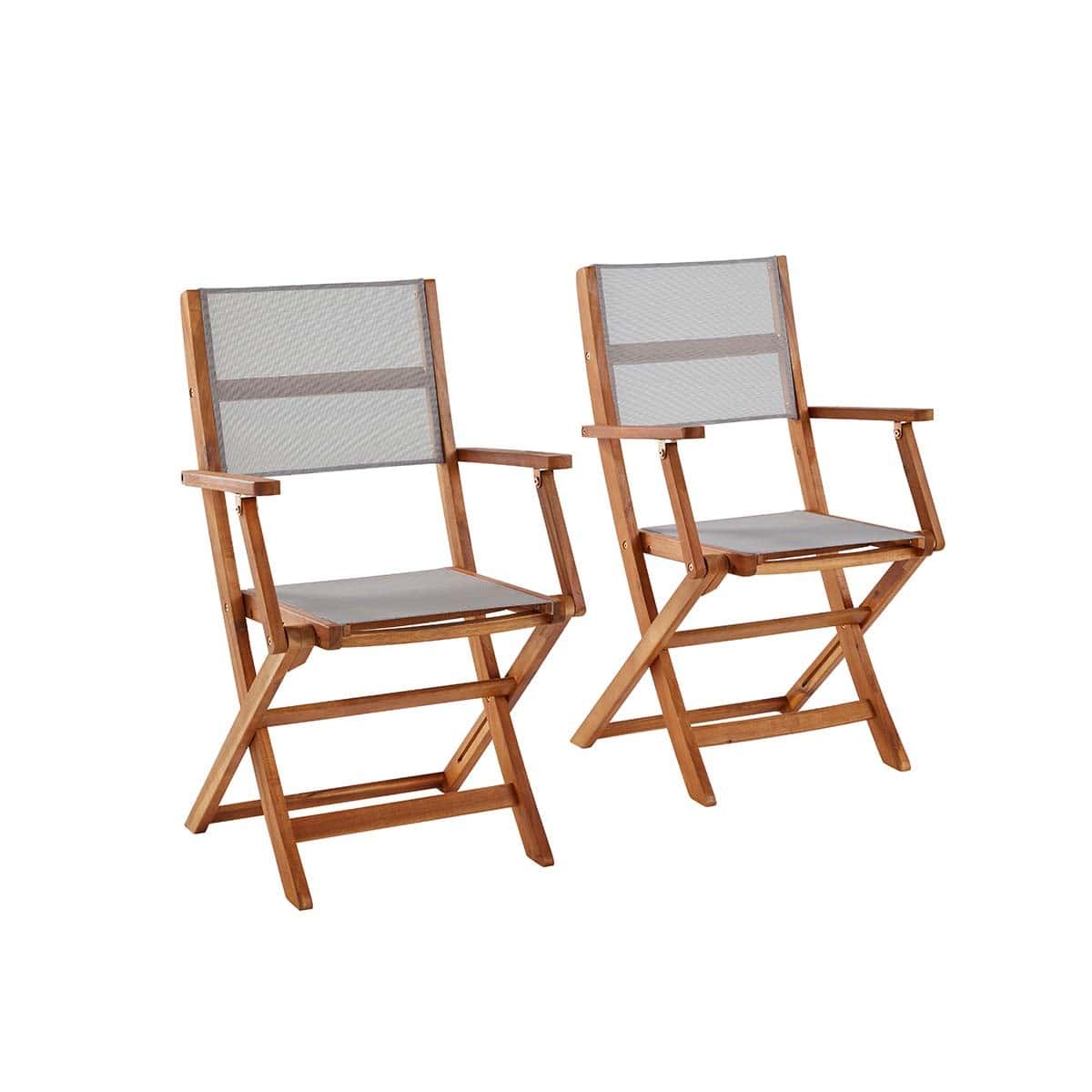 2 fauteuils de jardin en acacia massif et textilène gris