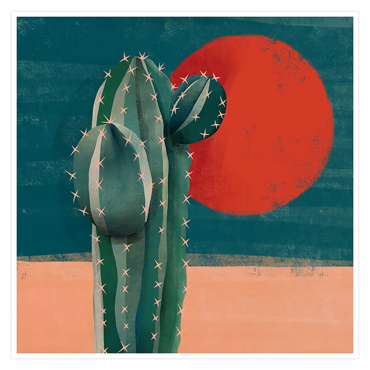 Affiche illustration cactus et soleil rouge 50x50cm Affiche illustration cactus et soleil rouge 50x50cm