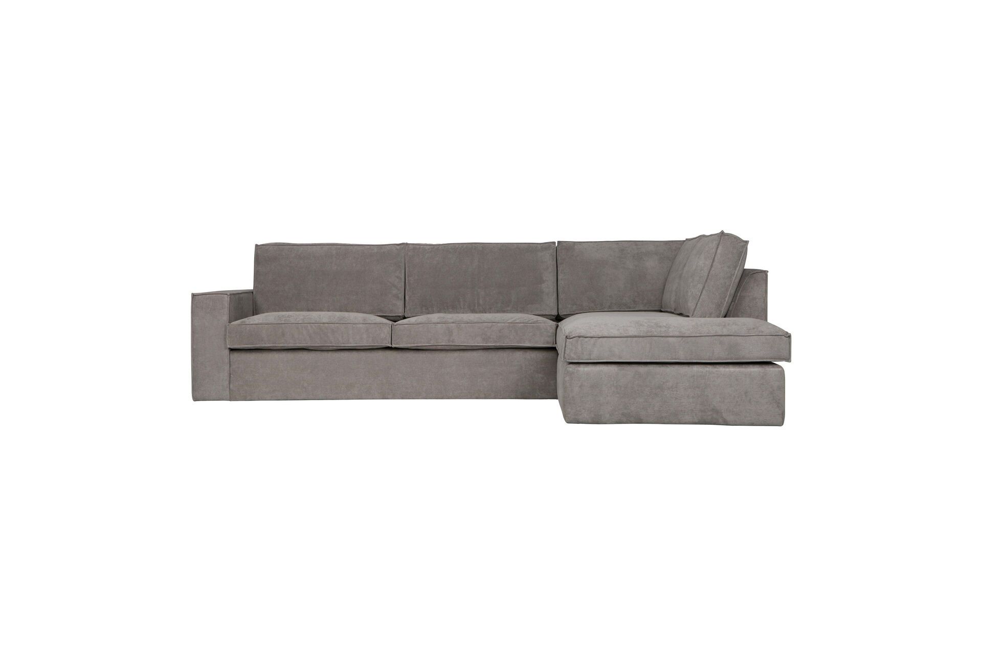 Canapé d'angle à droite tissu côtelé gris 3,5 places
