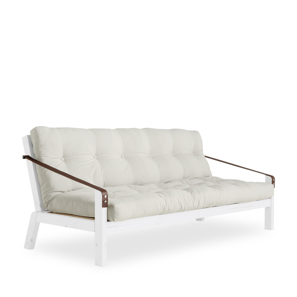 Canapé convertible en bois blanc et tissu ecru 2 places - Vue supplémentaire 2