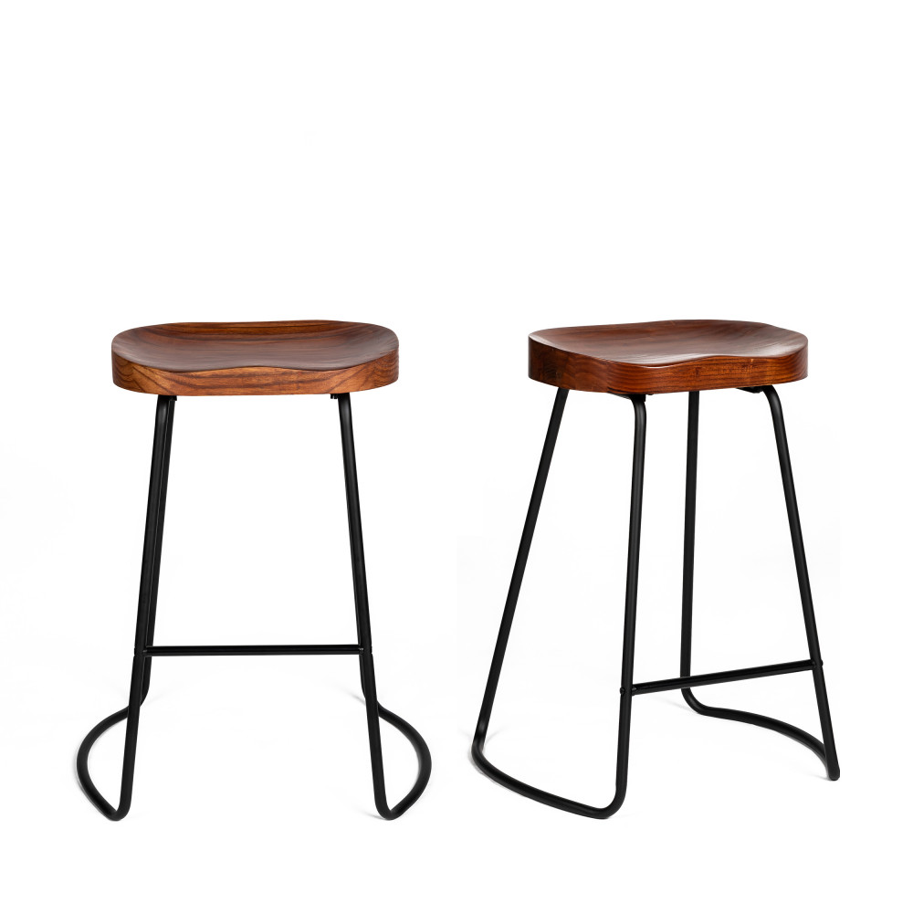 2 tabourets de bar bois massif et métal 65cm 2 tabourets de bar bois massif et métal 65cm