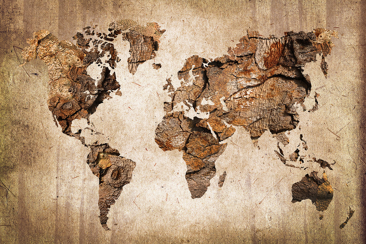 Tableau carte du monde effet bois toile imprimée 50x30cm