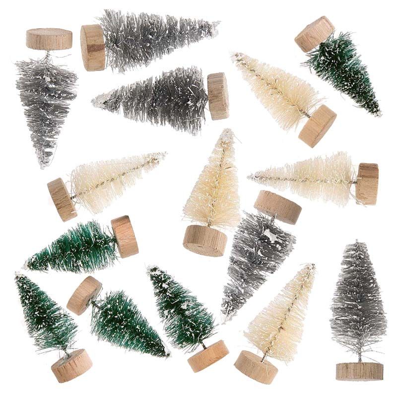 15 petits sapins de Noël décoratifs vert-gris-blanc 5cm 15 petits sapins de Noël décoratifs vert-gris-blanc 5cm