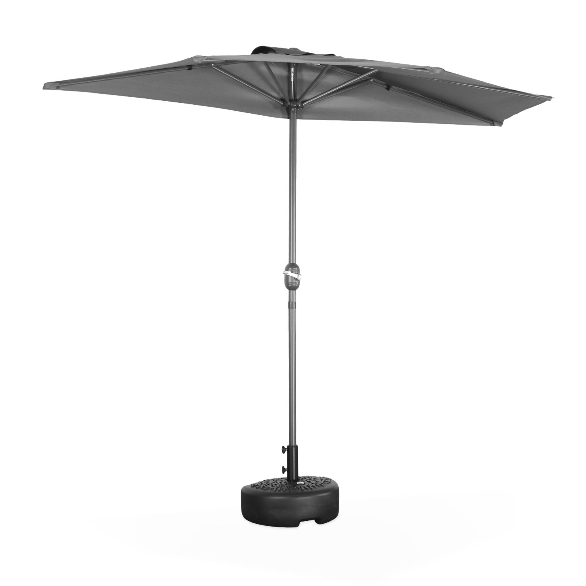 Demi parasol de balcon droit mât en aluminium toile grise D250cm