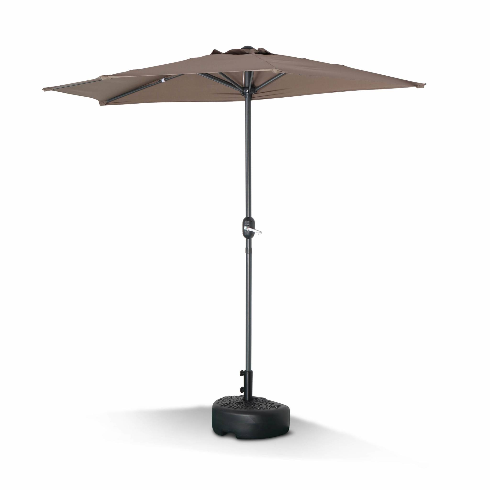 Demi parasol de balcon droit mât en aluminium toile taupe D250cm