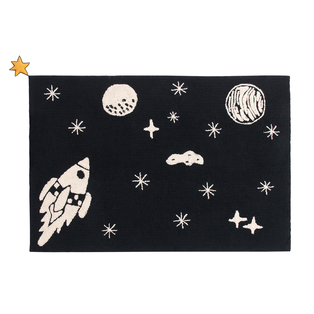 Tapis coton motif espace noir 140x200 Tapis coton motif espace noir 140x200