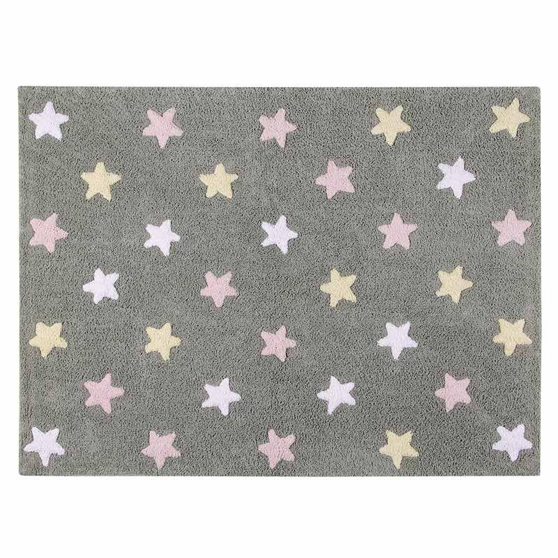 Tapis coton gris rose motif petites étoiles 120x160