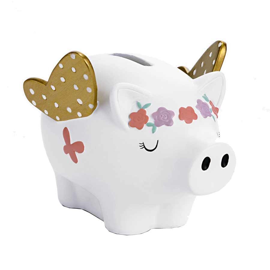 Petite tirelire cochon blanc avec des ailes Petite tirelire cochon blanc avec des ailes