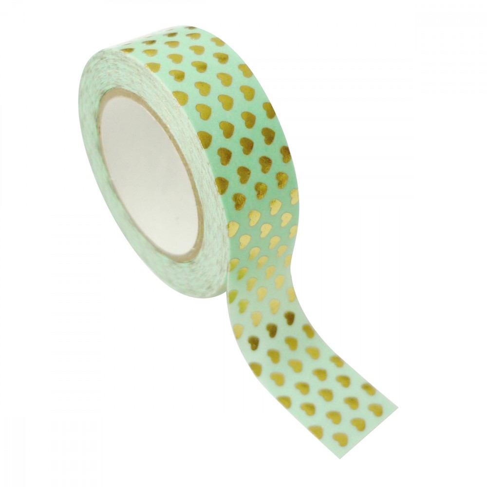 Masking tape vert coeurs dorés 1,5cmx10m Masking tape vert coeurs dorés 1,5cmx10m