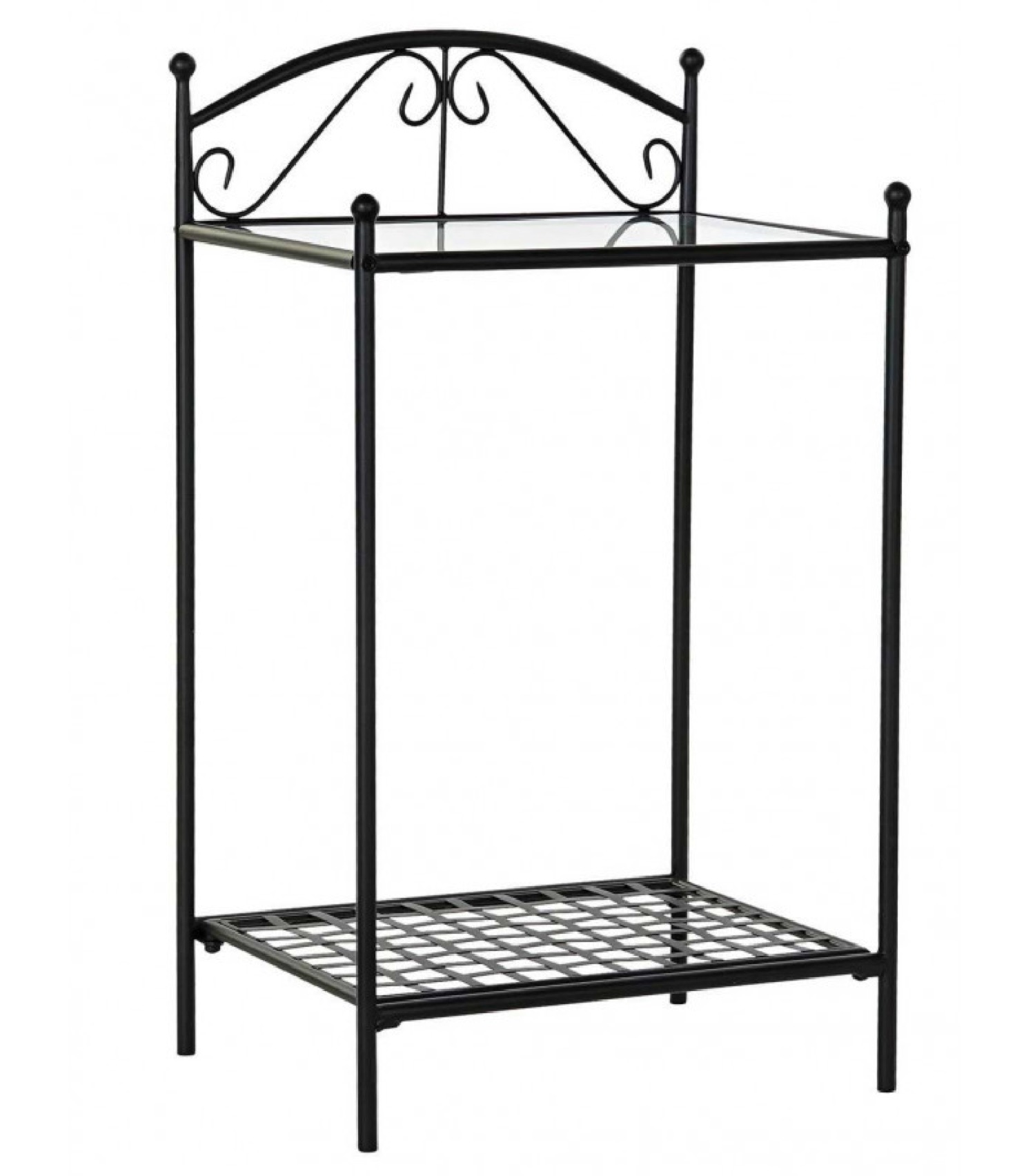 Table de chevet en fer forgé noir et verre