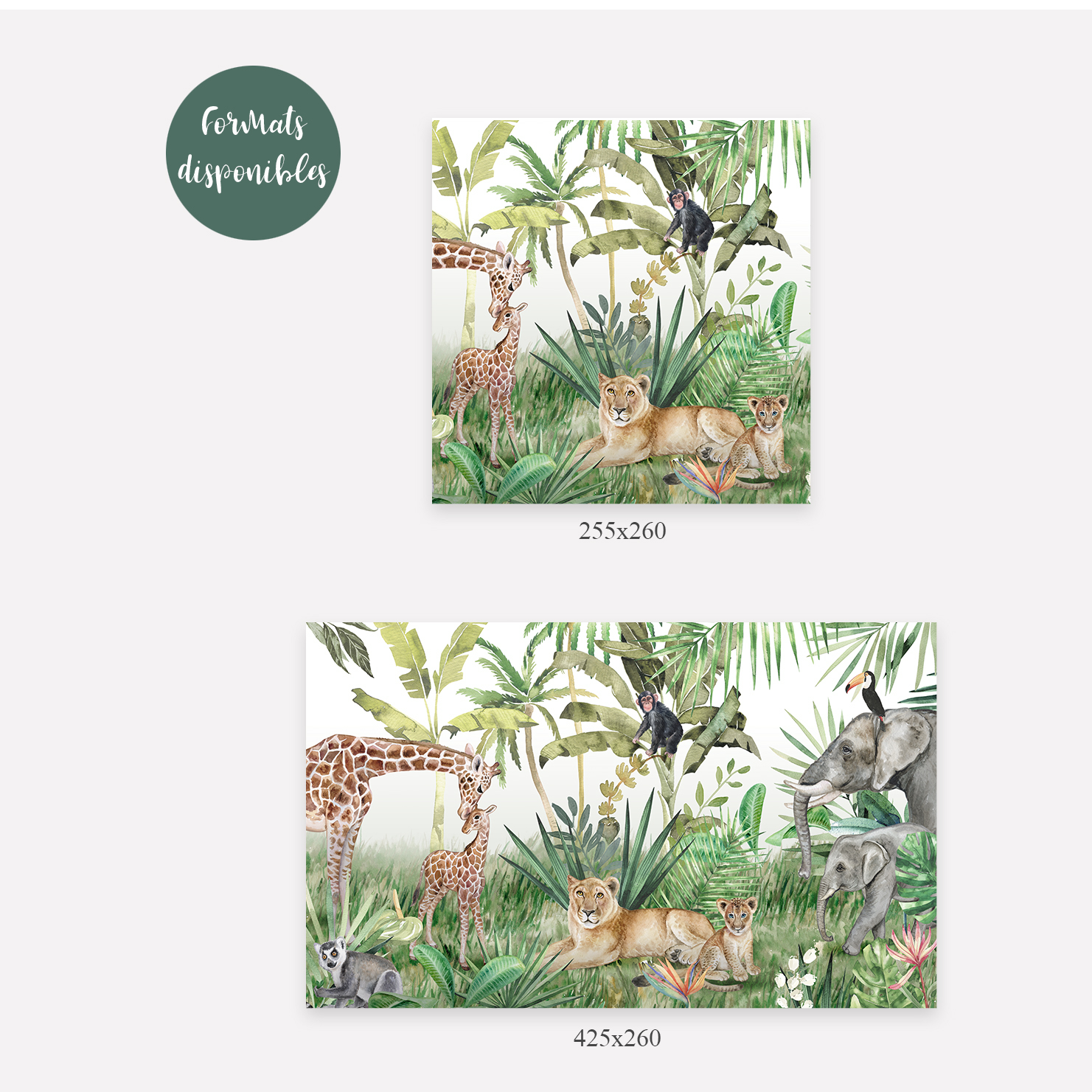 Papier peint panoramique Animaux dans la jungle 255x260cm (Yeda Design) - Image 3