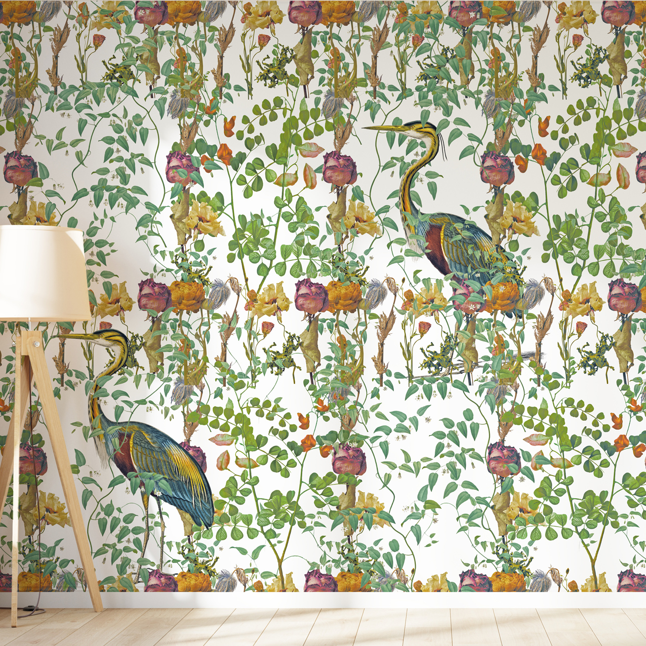 Papier peint motifs fleurs heron blanc 255x260cm Papier peint motifs fleurs heron blanc 255x260cm