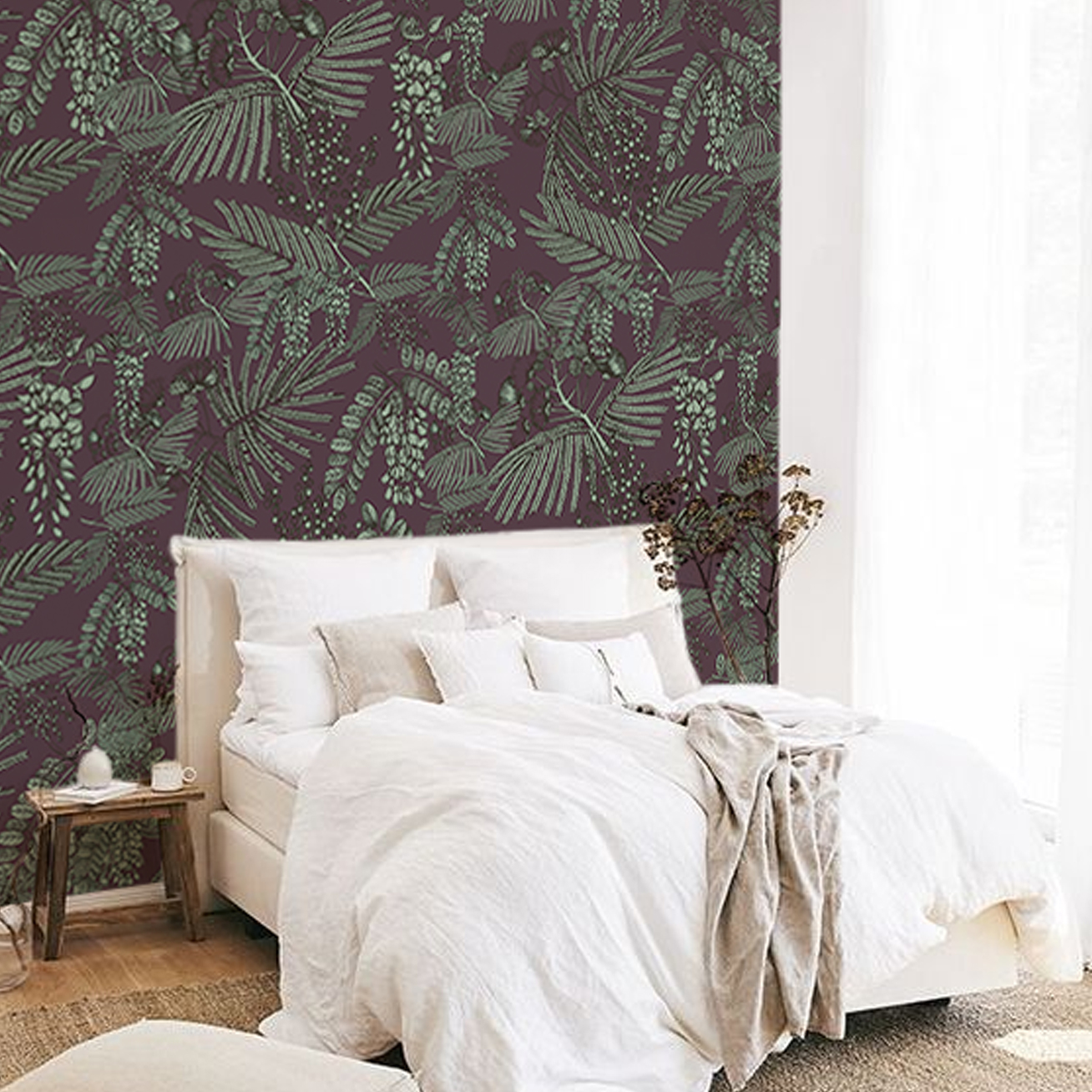 Papier peint motifs tropical feuillage raisin  255x260cm