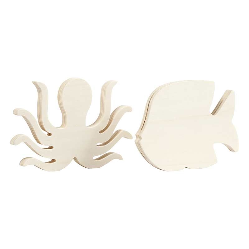 Pieuvre et poisson en bois à décorer 16x11cm Pieuvre et poisson en bois à décorer 16x11cm