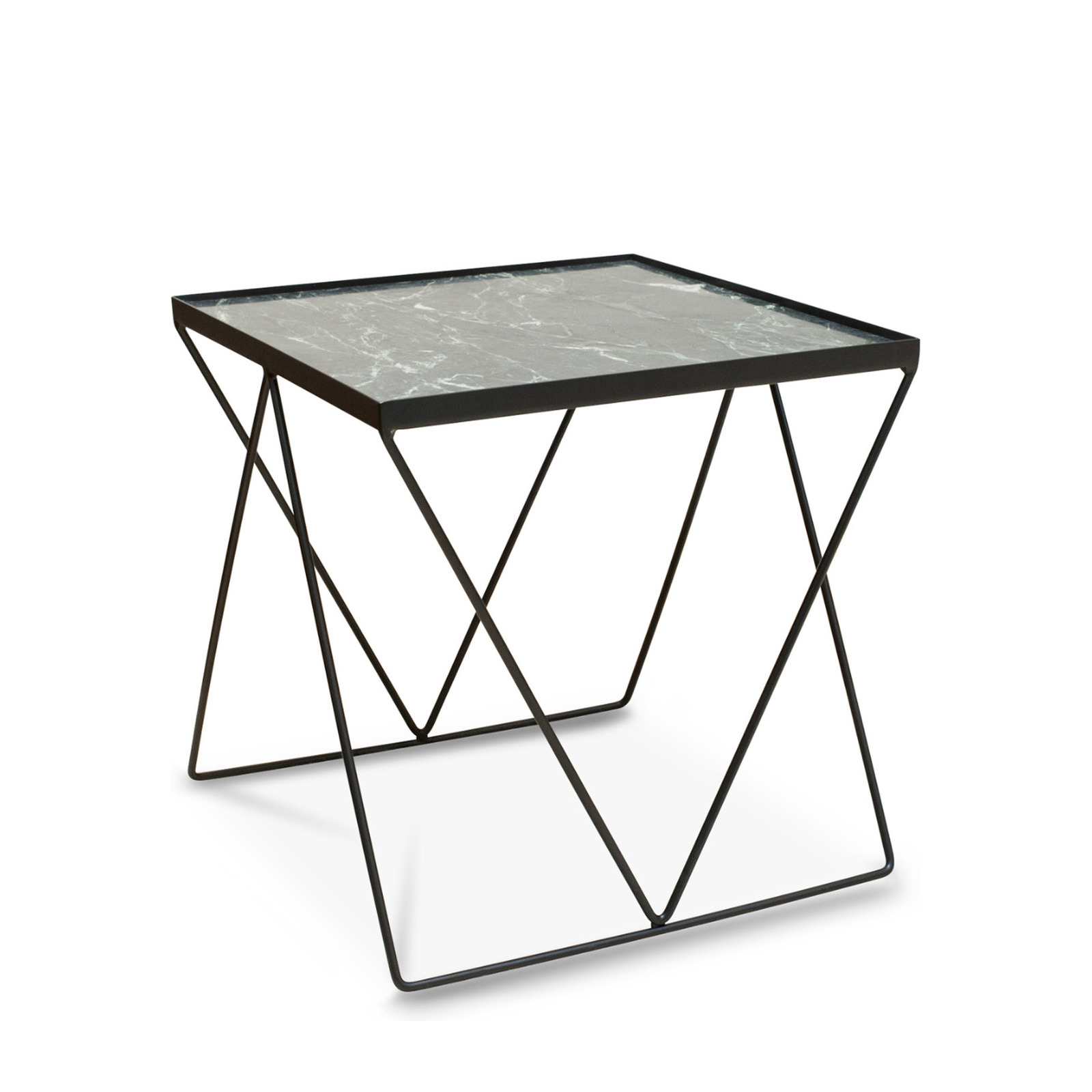 Table d&rsquo;appoint en métal noir et marbre vert