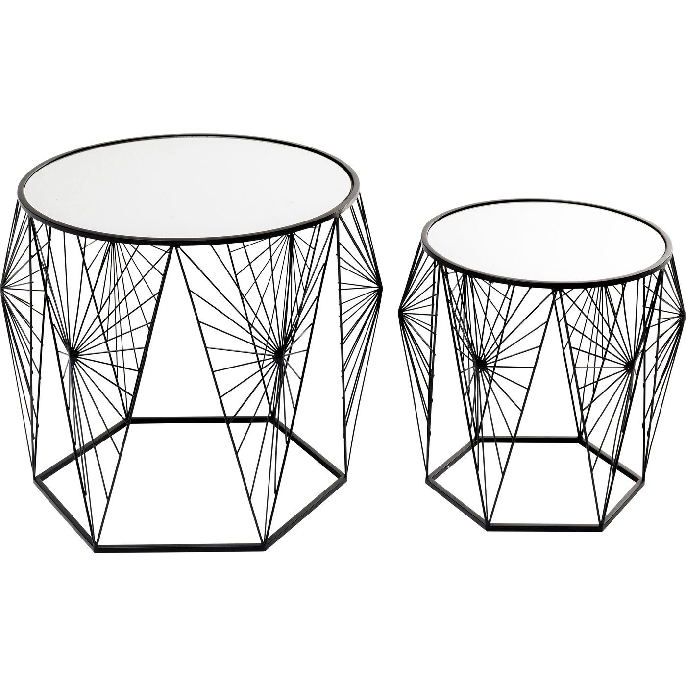 2 tables d'appoint en acier et verre miroir 2 tables d'appoint en acier et verre miroir