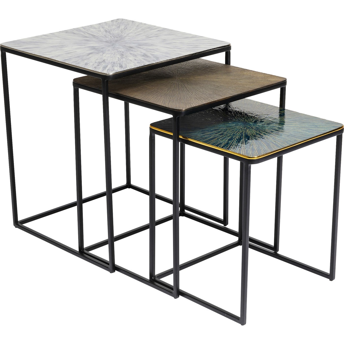 3 tables d'appoint gigognes en acier et aluminium 3 tables d'appoint gigognes en acier et aluminium