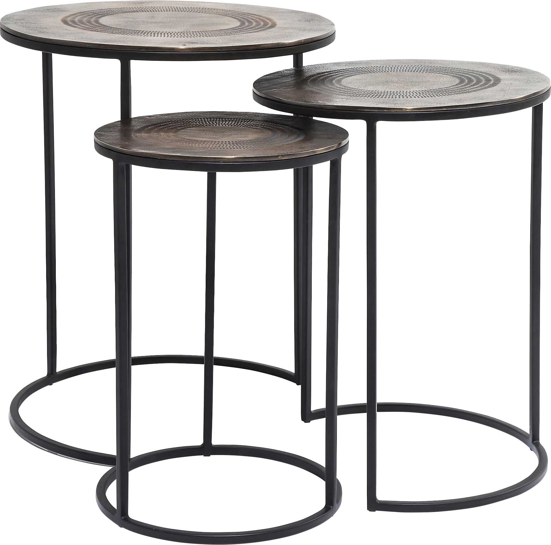 3 tables d'appoint gigognes en acier et aluminium 3 tables d'appoint gigognes en acier et aluminium