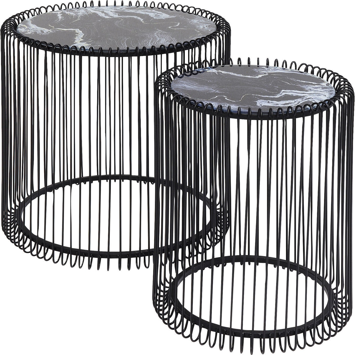 2 tables d'appoint rondes en acier noir et verre effet marbre 2 tables d'appoint rondes en acier noir et verre effet marbre