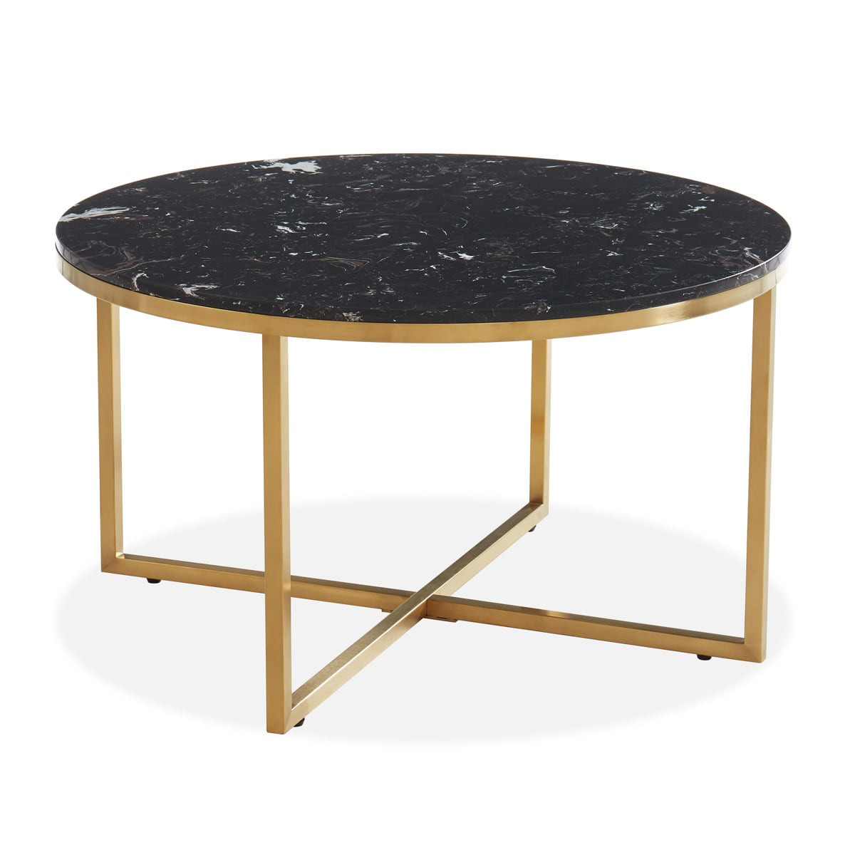 Table basse ronde marbre noir & métal doré
