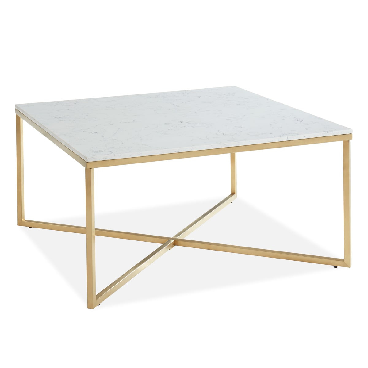 Table basse carrée marbre blanc & métal doré