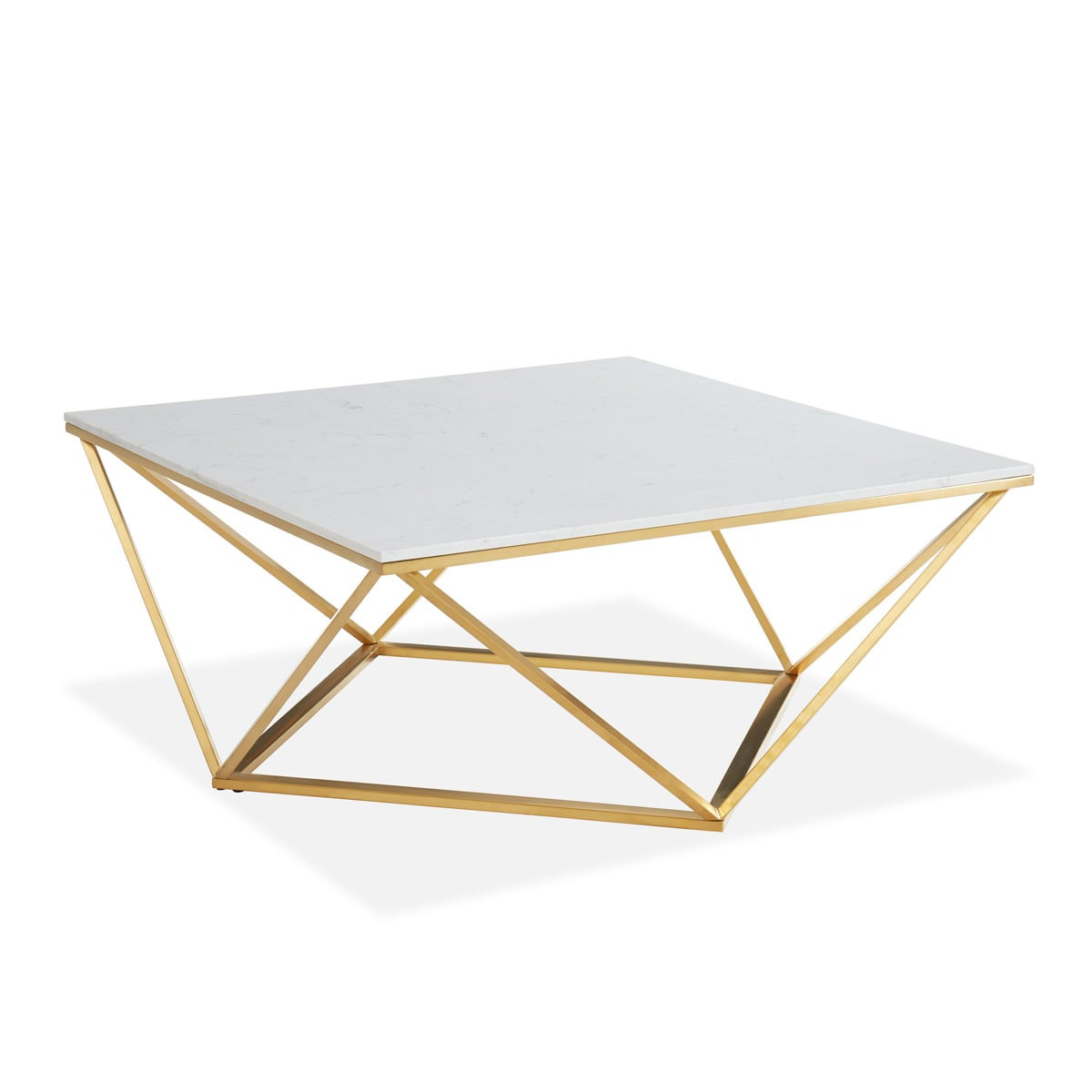 Table basse carrée marbre blanc & métal doré