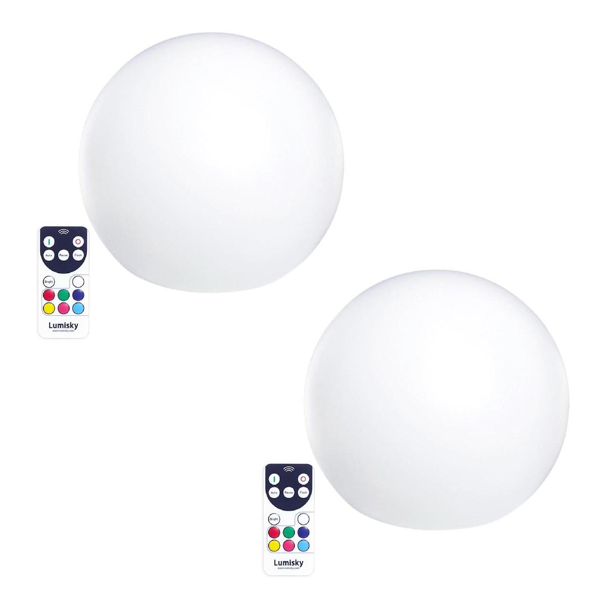 Lot de 2 boules lumineuses sans fil LED Polyéthylène Blanc D30CM