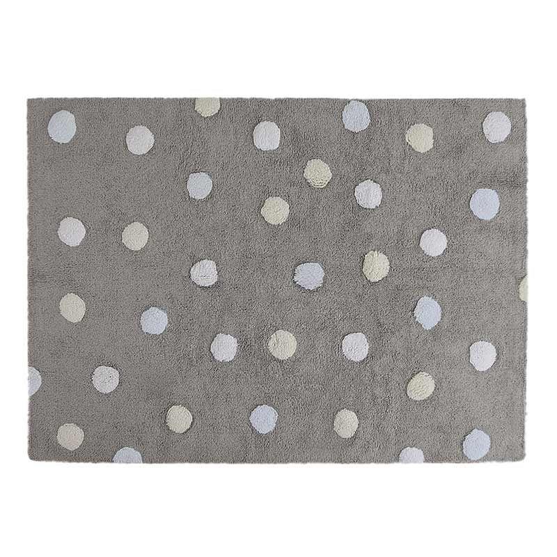 Tapis coton motif pois 3 couleurs gris-bleu 120x160