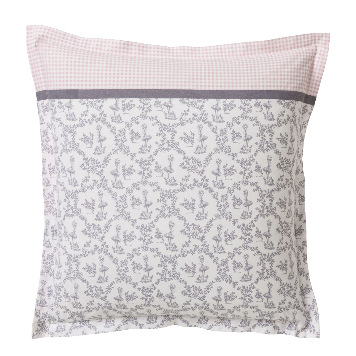 Taie d'oreiller en coton rose et gris 63x63 Taie d'oreiller en coton rose et gris 63x63