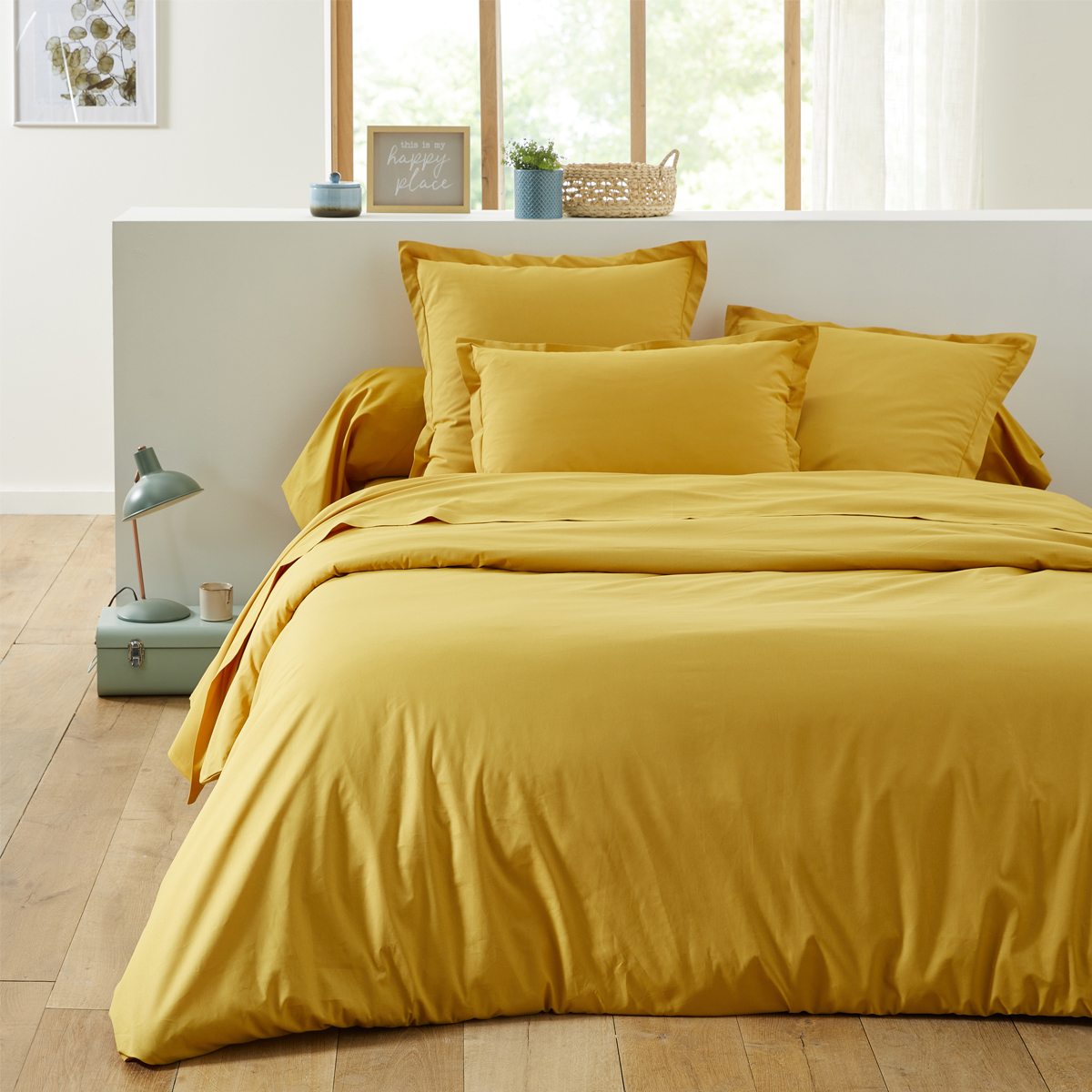 Housse de couette unie en coton curry 200x200 Housse de couette unie en coton curry 200x200