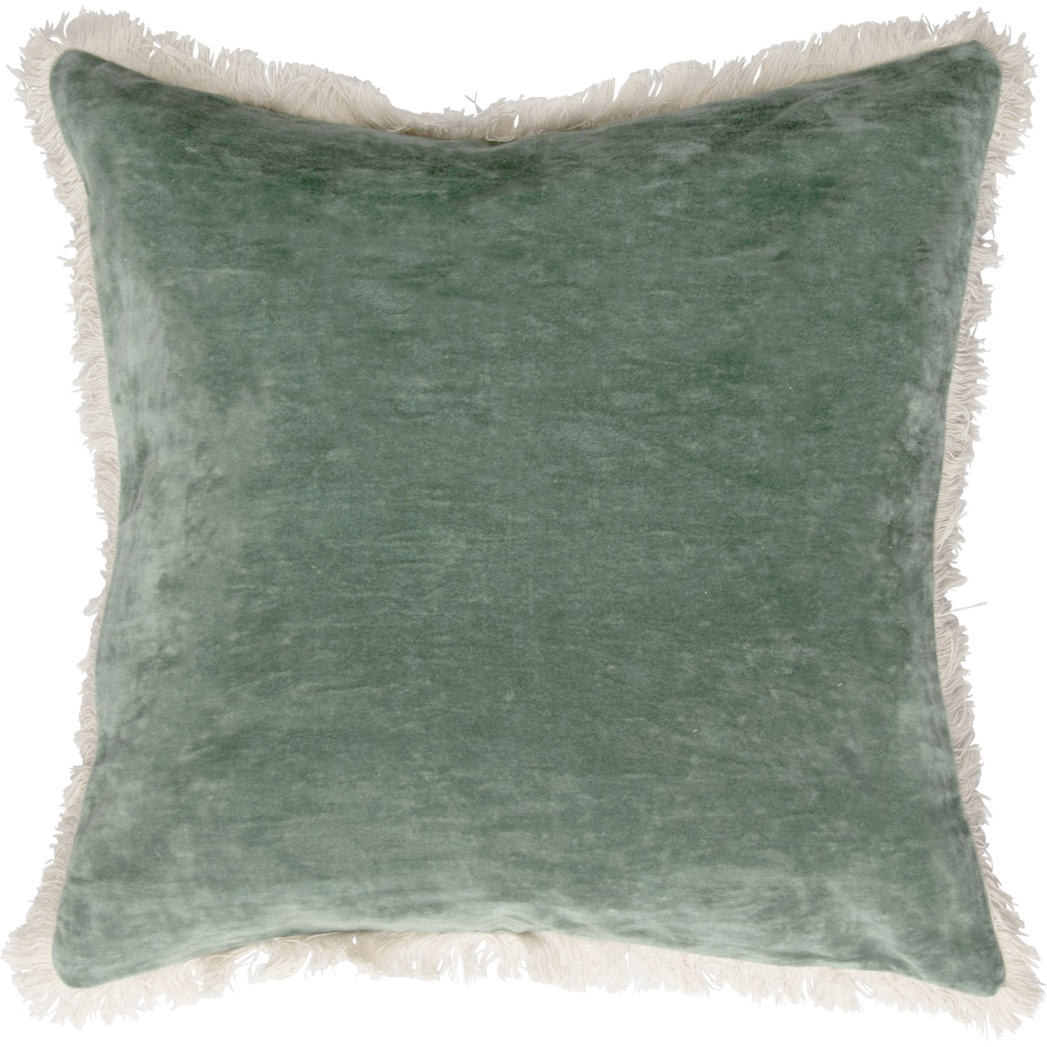 Housse de coussin en velours 50x50 Kaki franges écru Housse de coussin en velours 50x50 Kaki franges écru