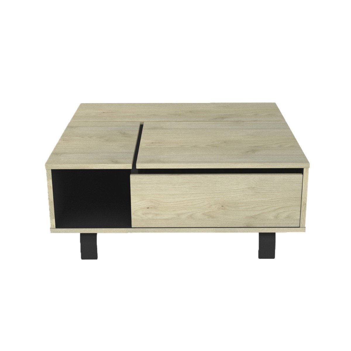 Table basse plateau relevable et coffre intérieur - Effet Bois et Noir
