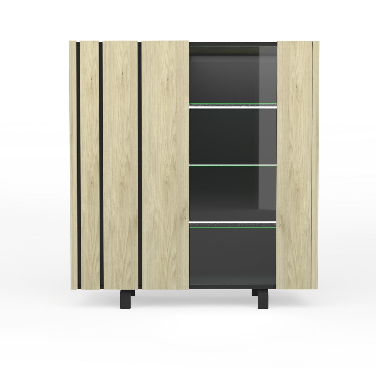 Vaisselier 2 portes avec Vitrine – Effet Chêne et noir