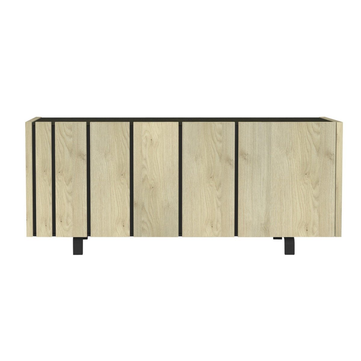 Buffet 3 portes effet Chêne et plateau Noir