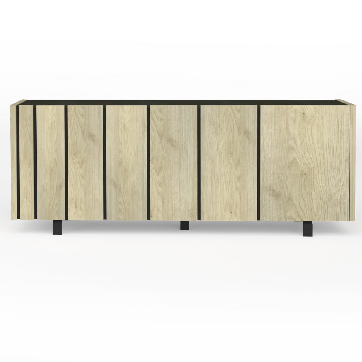 Buffet 4 portes effet Chêne et plateau Noir