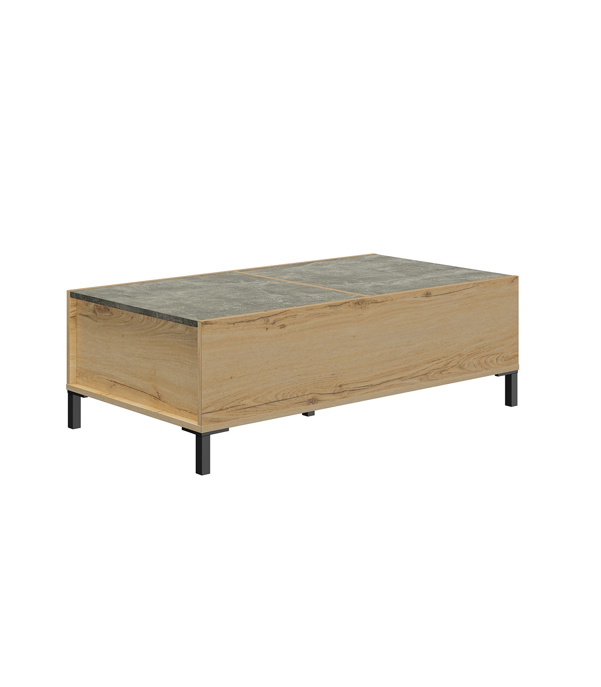Table basse avec Plateaux coulissants - Décor chêne et béton